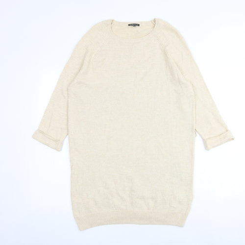 Warehouse Womens Beige Acrylic Jumper Dress Size 12 Round Neck Pullover