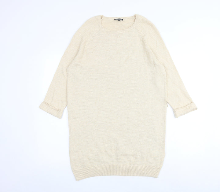 Warehouse Womens Beige Acrylic Jumper Dress Size 12 Round Neck Pullover