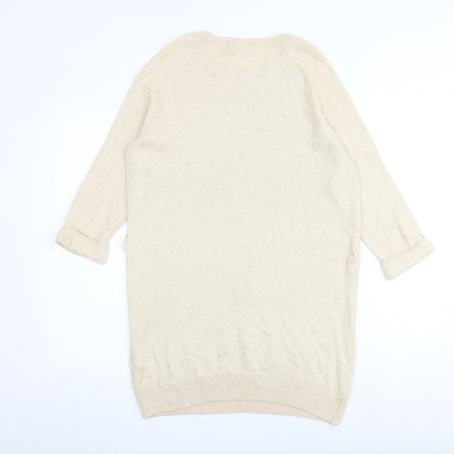 Warehouse Womens Beige Acrylic Jumper Dress Size 12 Round Neck Pullover