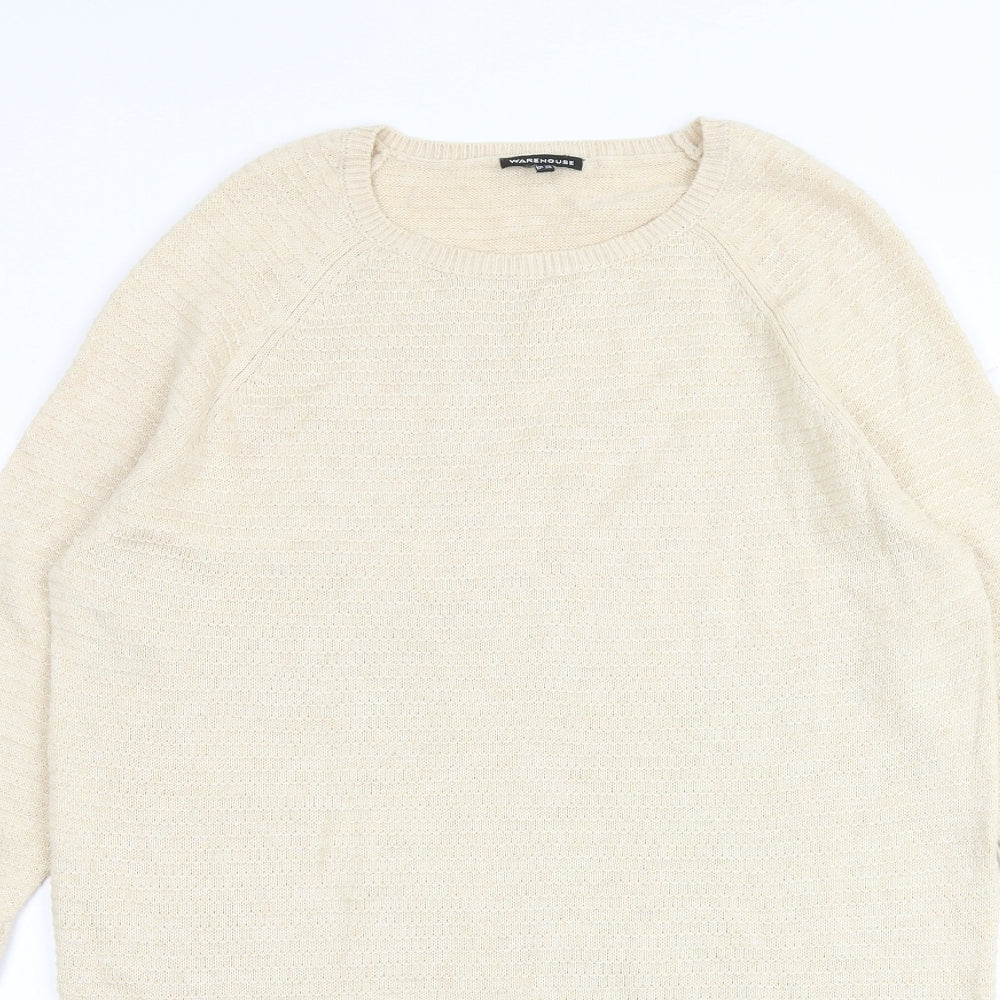 Warehouse Womens Beige Acrylic Jumper Dress Size 12 Round Neck Pullover