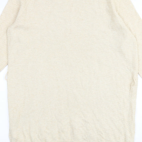 Warehouse Womens Beige Acrylic Jumper Dress Size 12 Round Neck Pullover