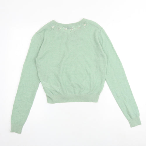Zara Womens Green Round Neck Nylon Pullover Jumper Size M