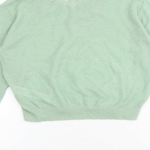 Zara Womens Green Round Neck Nylon Pullover Jumper Size M