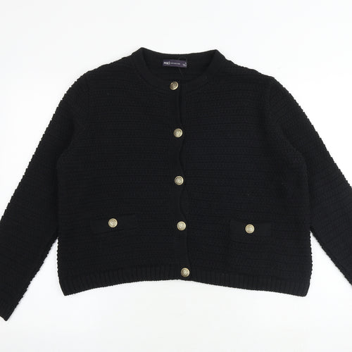 Marks and Spencer Womens Black Round Neck Cotton Cardigan Jumper Size M