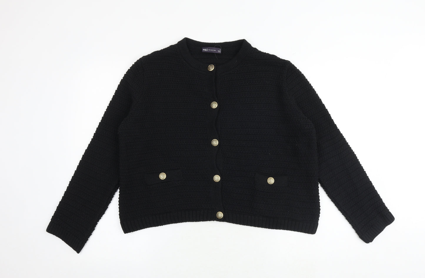 Marks and Spencer Womens Black Round Neck Cotton Cardigan Jumper Size M