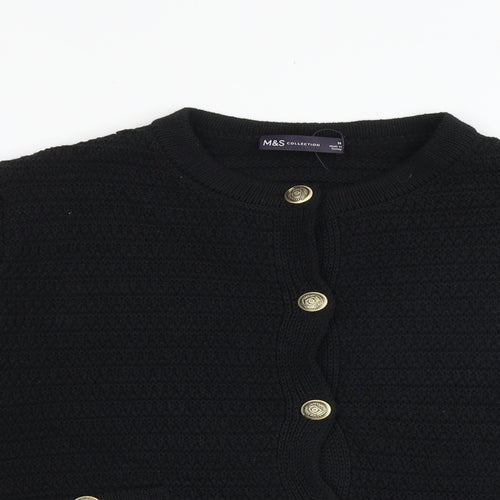 Marks and Spencer Womens Black Round Neck Cotton Cardigan Jumper Size M