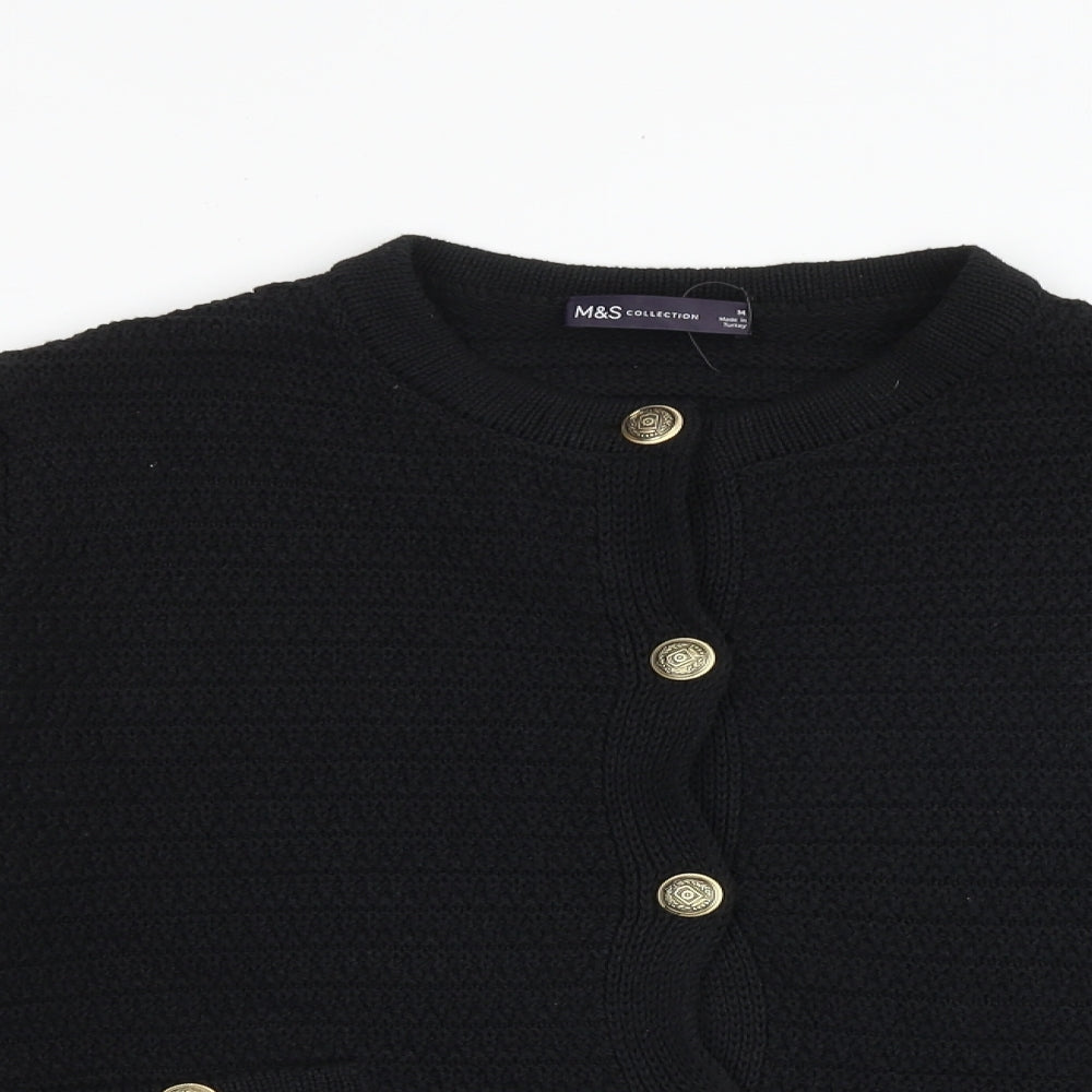 Marks and Spencer Womens Black Round Neck Cotton Cardigan Jumper Size M