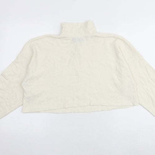 Boohoo Womens White Cotton Pullover Sweatshirt Size 10 Zip