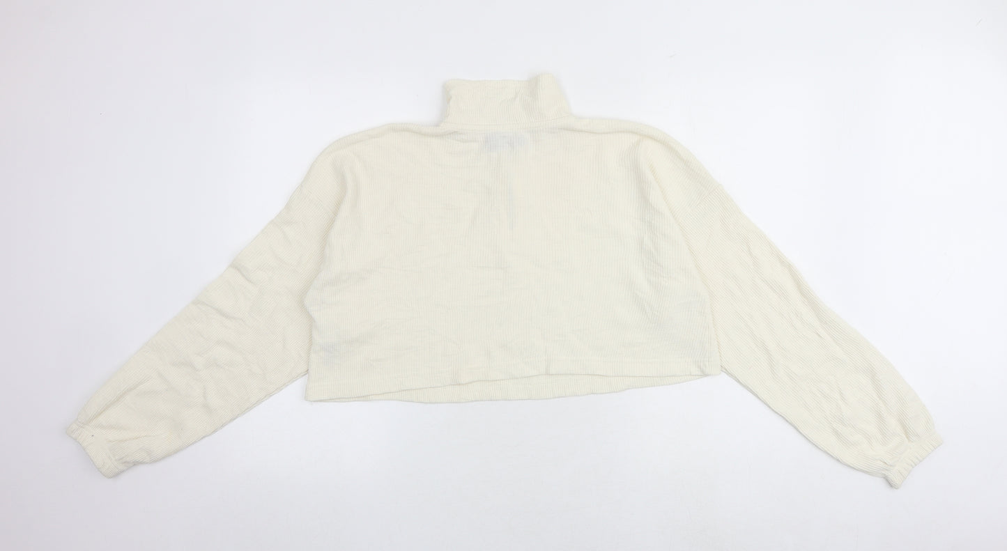 Boohoo Womens White Cotton Pullover Sweatshirt Size 10 Zip