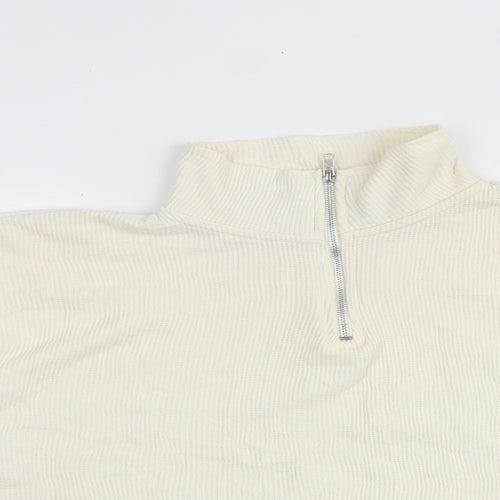 Boohoo Womens White Cotton Pullover Sweatshirt Size 10 Zip