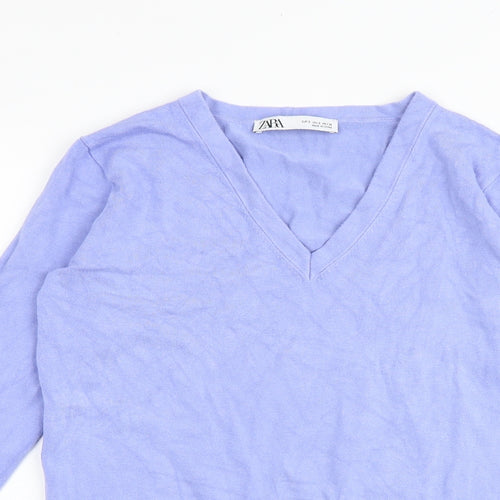 Zara Womens Blue V-Neck Viscose Pullover Jumper Size S