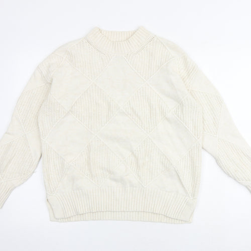 Marks and Spencer Womens Ivory Mock Neck Cotton Pullover Jumper Size M