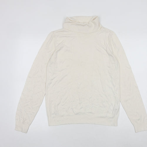 Marks and Spencer Womens Ivory Mock Neck Cotton Pullover Jumper Size M