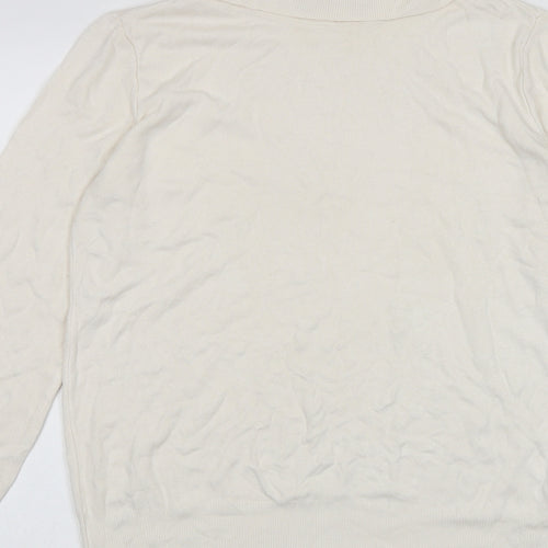 Marks and Spencer Womens Ivory Mock Neck Cotton Pullover Jumper Size M