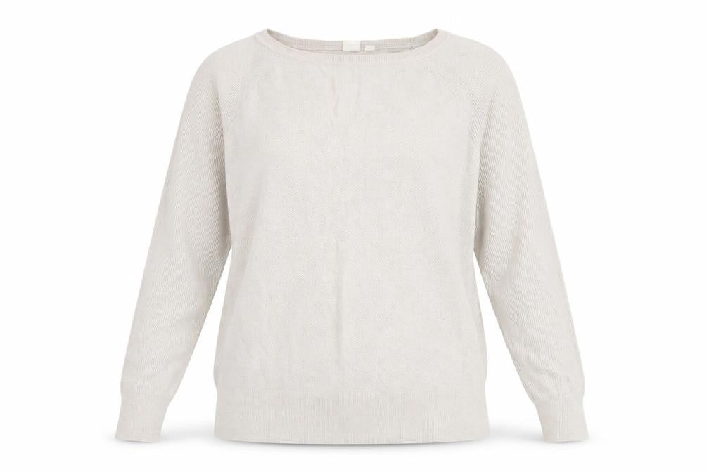 Front view of Gap women’s beige round neck nylon jumper, size M