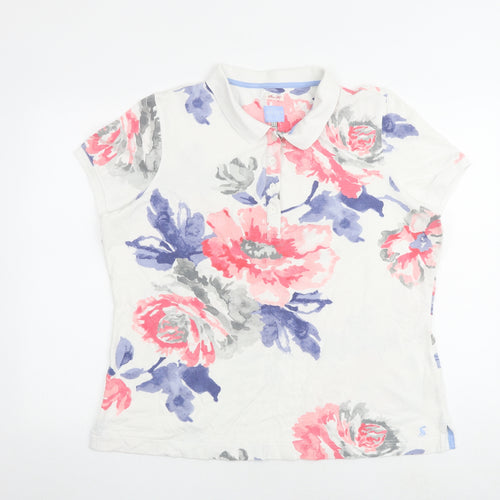 Joules Womens White Floral Cotton Basic Polo Size 20 Collared