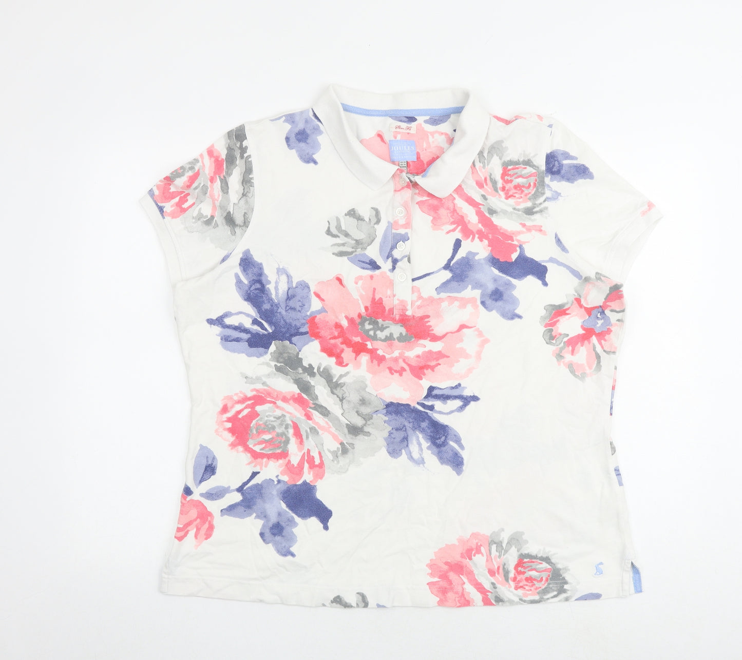 Joules Womens White Floral Cotton Basic Polo Size 20 Collared