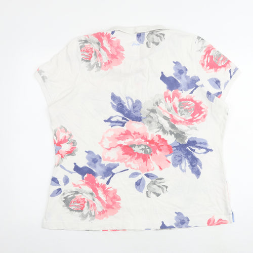 Joules Womens White Floral Cotton Basic Polo Size 20 Collared