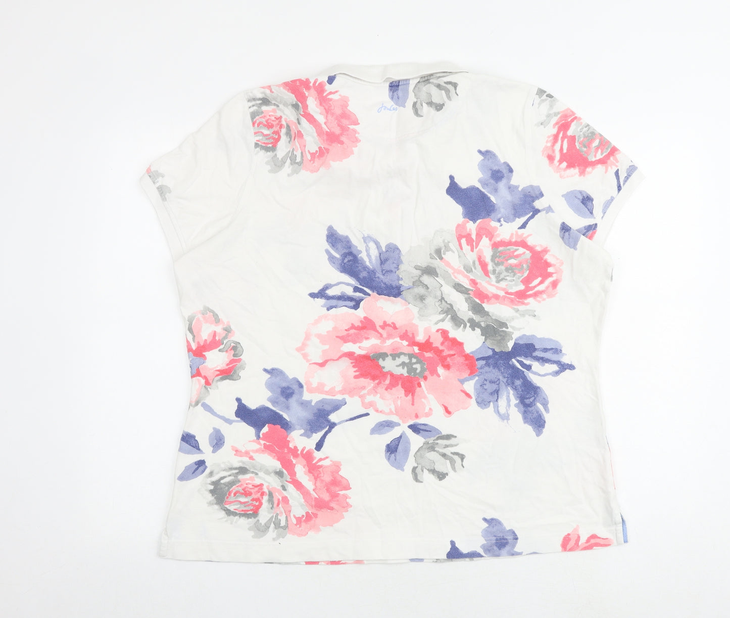 Joules Womens White Floral Cotton Basic Polo Size 20 Collared