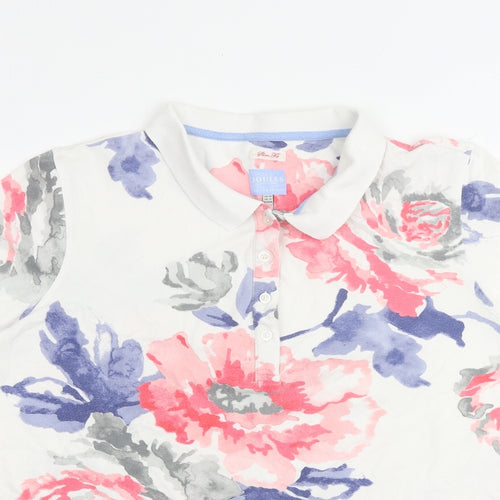 Joules Womens White Floral Cotton Basic Polo Size 20 Collared