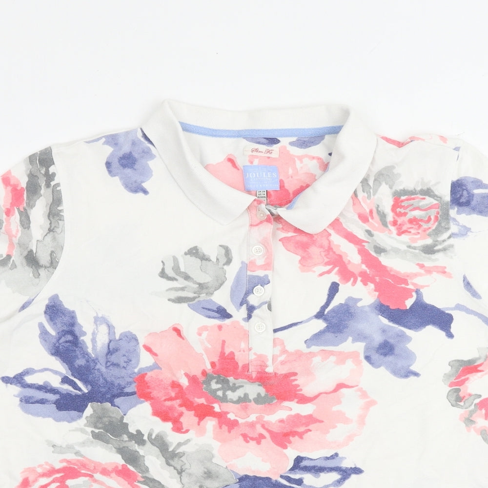 Joules Womens White Floral Cotton Basic Polo Size 20 Collared