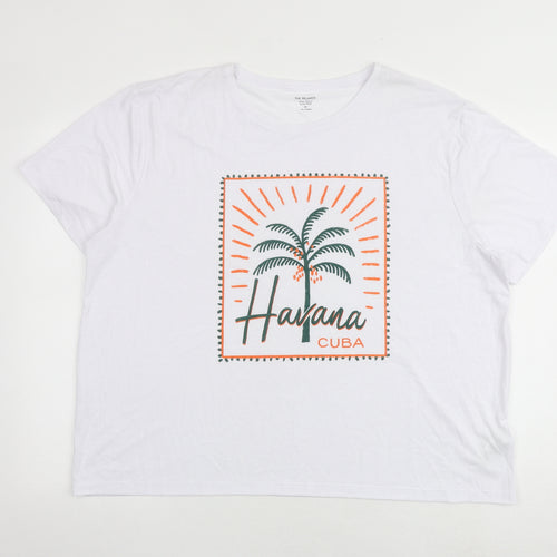Marks and Spencer Womens White Polyester Basic T-Shirt Size 20 Crew Neck - Havana Cuba