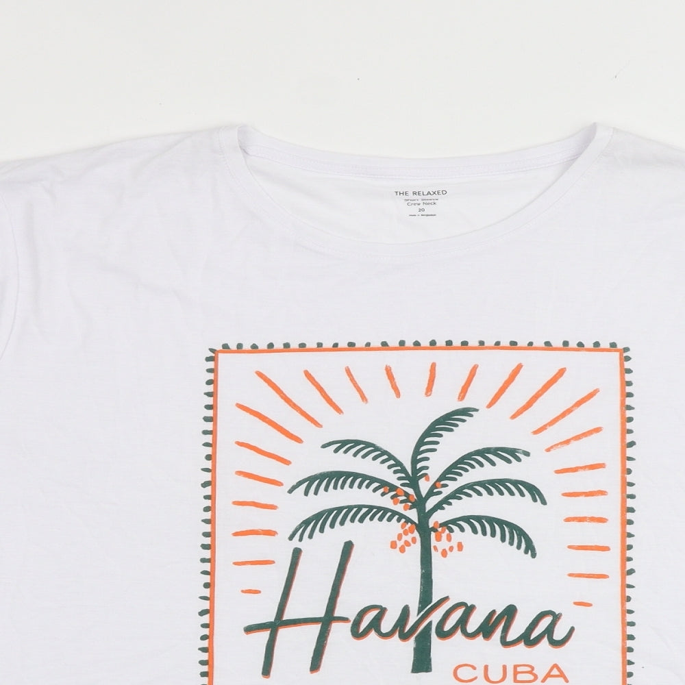 Marks and Spencer Womens White Polyester Basic T-Shirt Size 20 Crew Neck - Havana Cuba