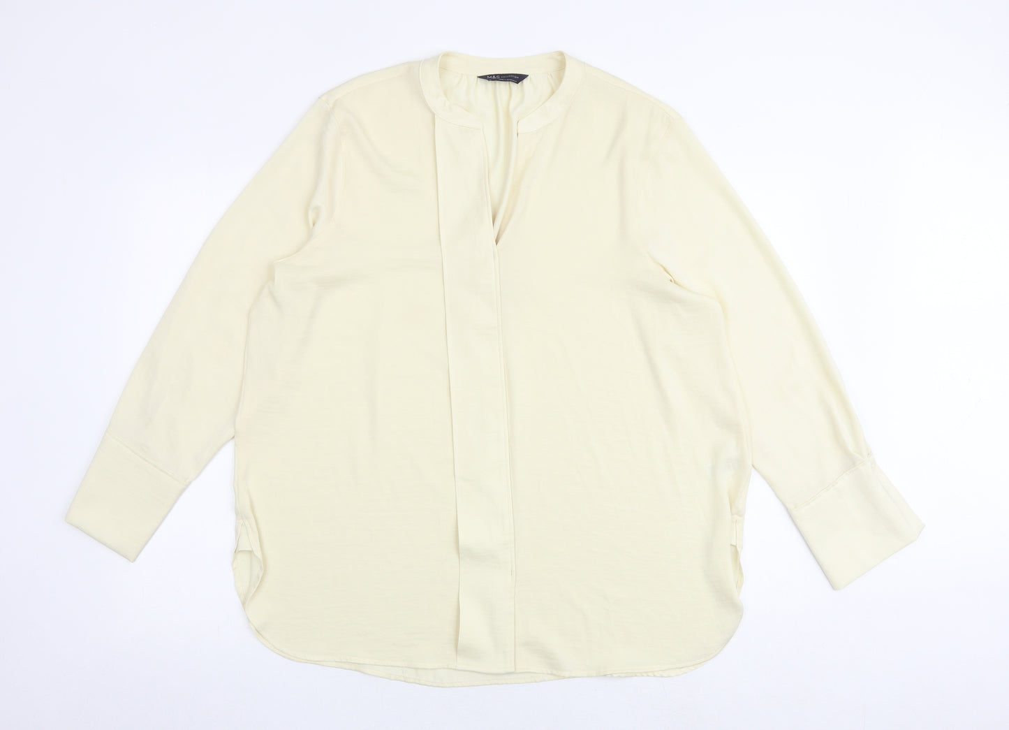Marks and Spencer Womens Yellow Polyester Basic Blouse Size 16 V-Neck