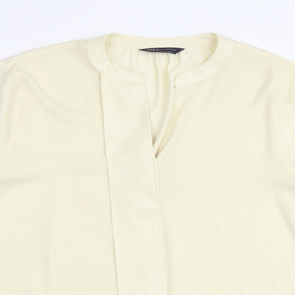Marks and Spencer Womens Yellow Polyester Basic Blouse Size 16 V-Neck