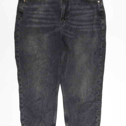 River Island Womens Grey Cotton Mom Jeans Size 16 Extra-Slim Zip