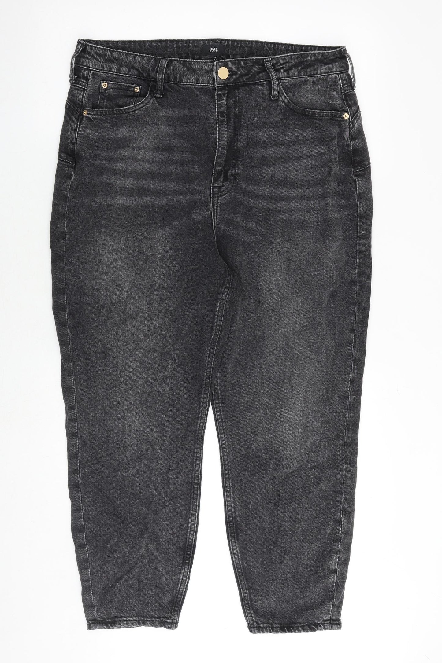 River Island Womens Grey Cotton Mom Jeans Size 16 Extra-Slim Zip