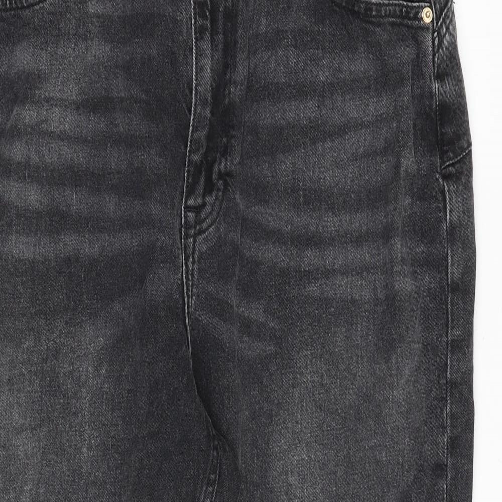 River Island Womens Grey Cotton Mom Jeans Size 16 Extra-Slim Zip