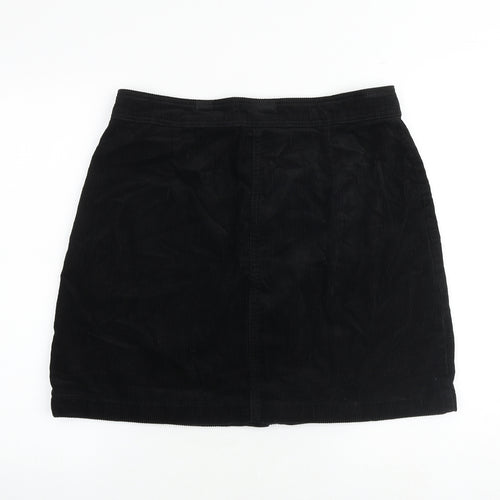 NEXT Womens Black Cotton A-Line Skirt Size 14 Button