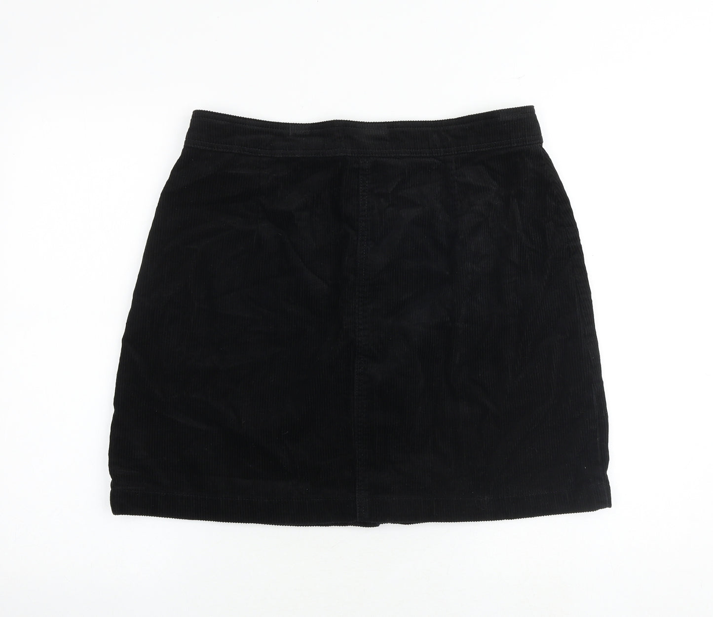NEXT Womens Black Cotton A-Line Skirt Size 14 Button