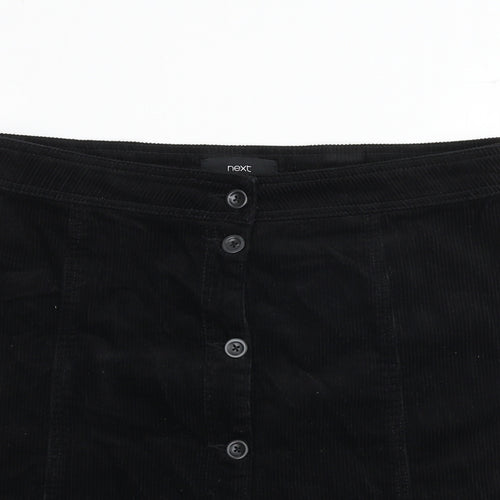 NEXT Womens Black Cotton A-Line Skirt Size 14 Button