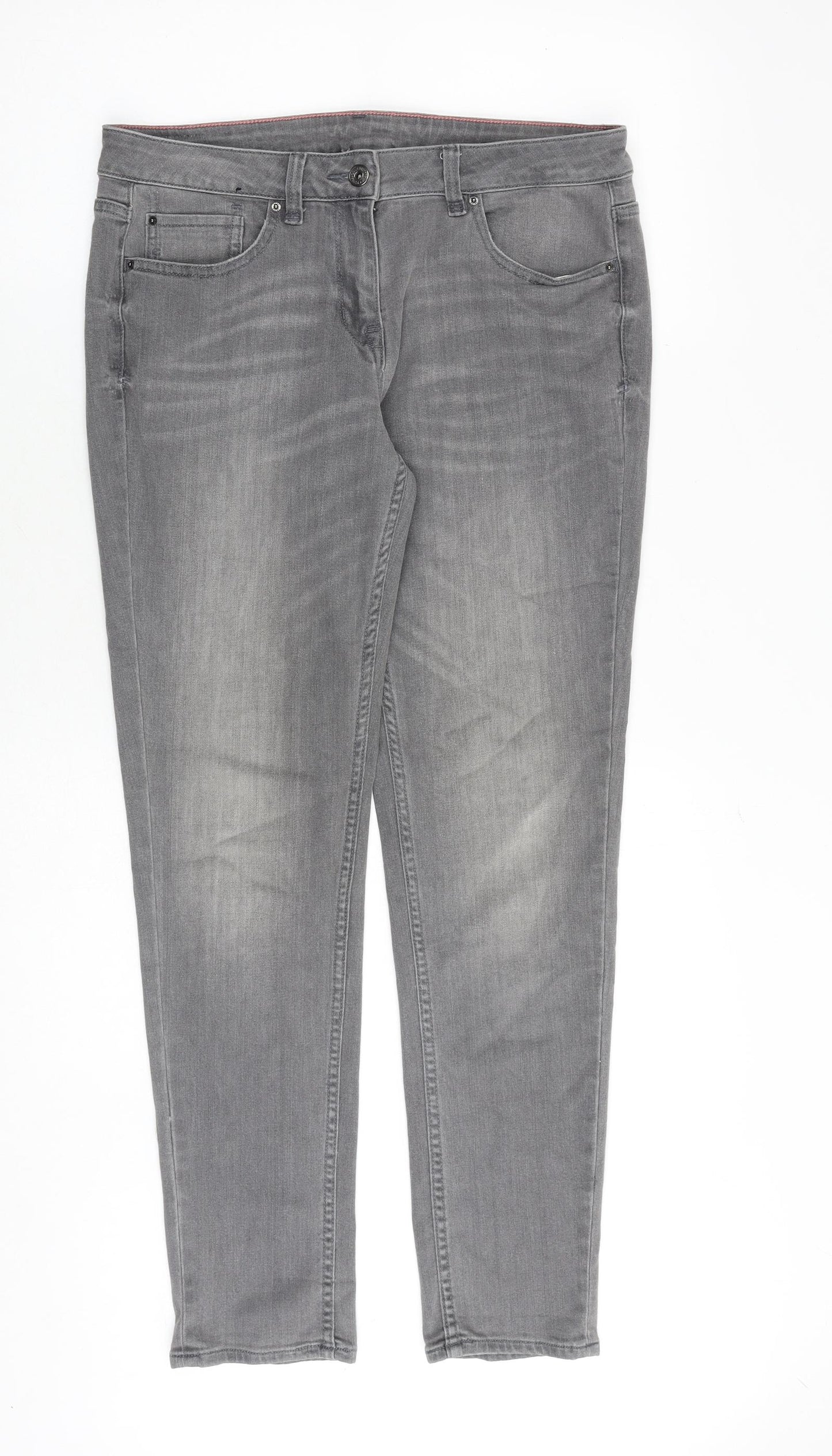 NEXT Womens Grey Cotton Skinny Jeans Size 12 Regular Zip