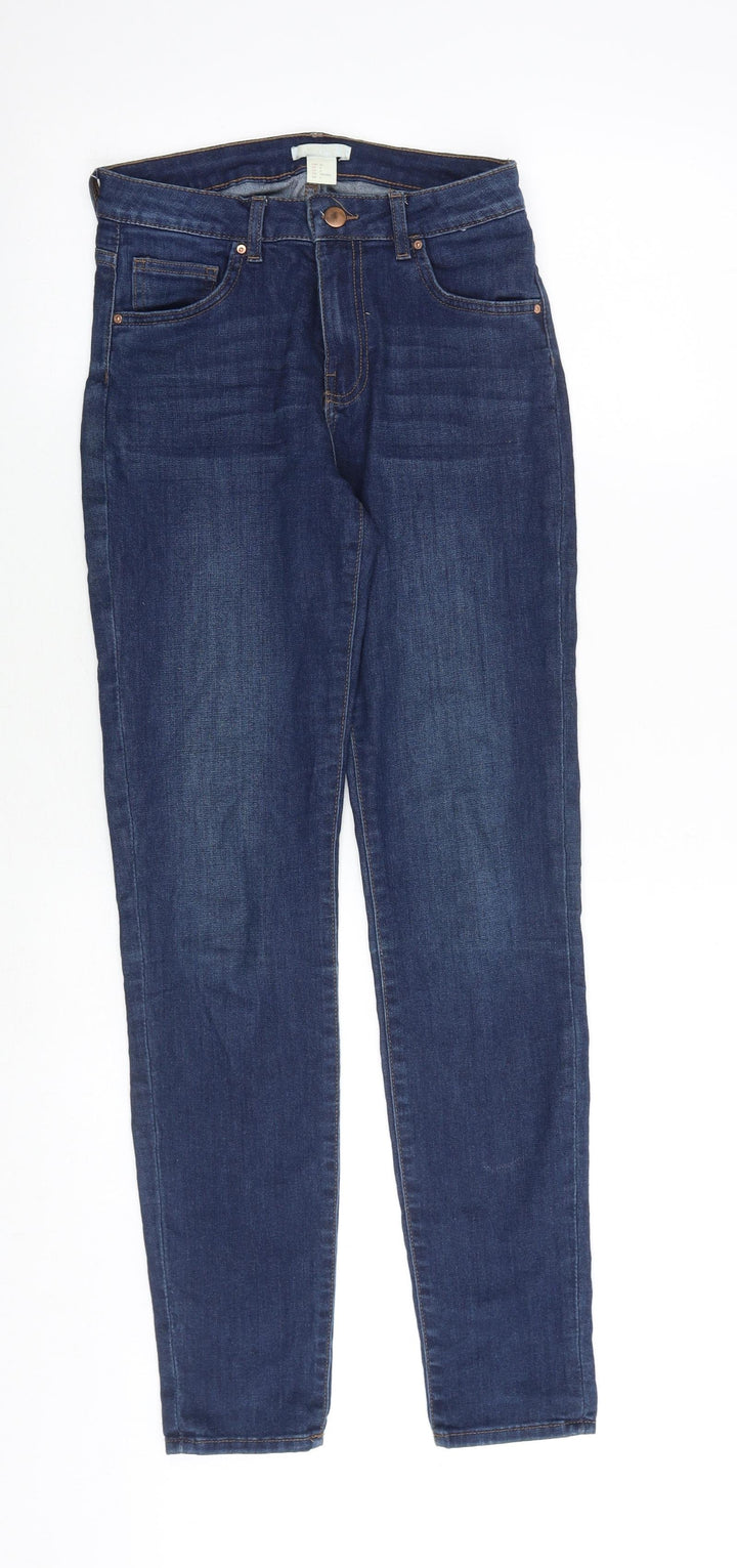 H&M Womens Blue Cotton Skinny Jeans Size 8 Slim Zip