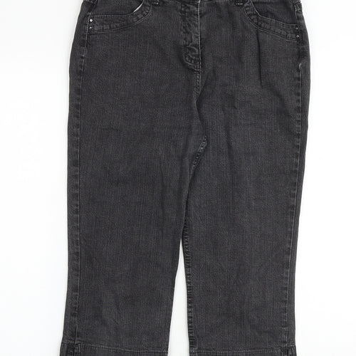Marks and Spencer Womens Grey Cotton Straight Jeans Size 14 Regular Zip