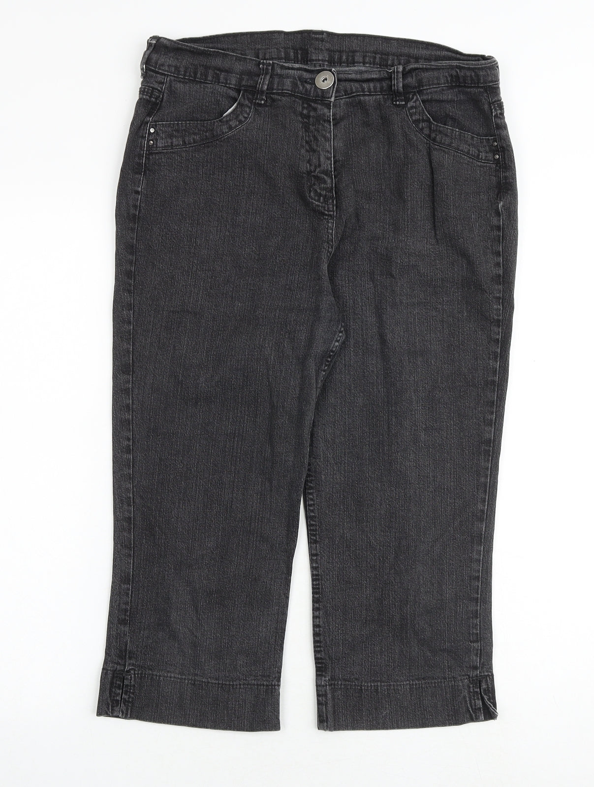 Marks and Spencer Womens Grey Cotton Straight Jeans Size 14 Regular Zip