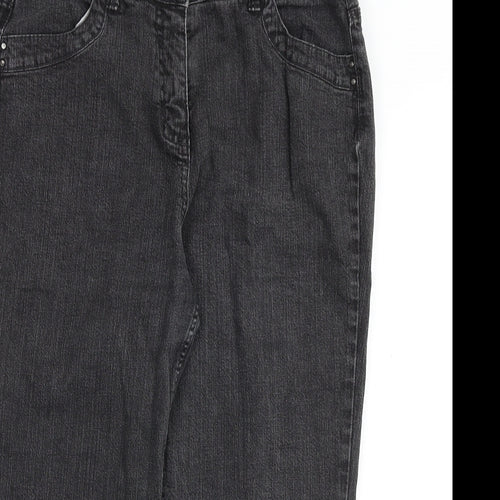 Marks and Spencer Womens Grey Cotton Straight Jeans Size 14 Regular Zip
