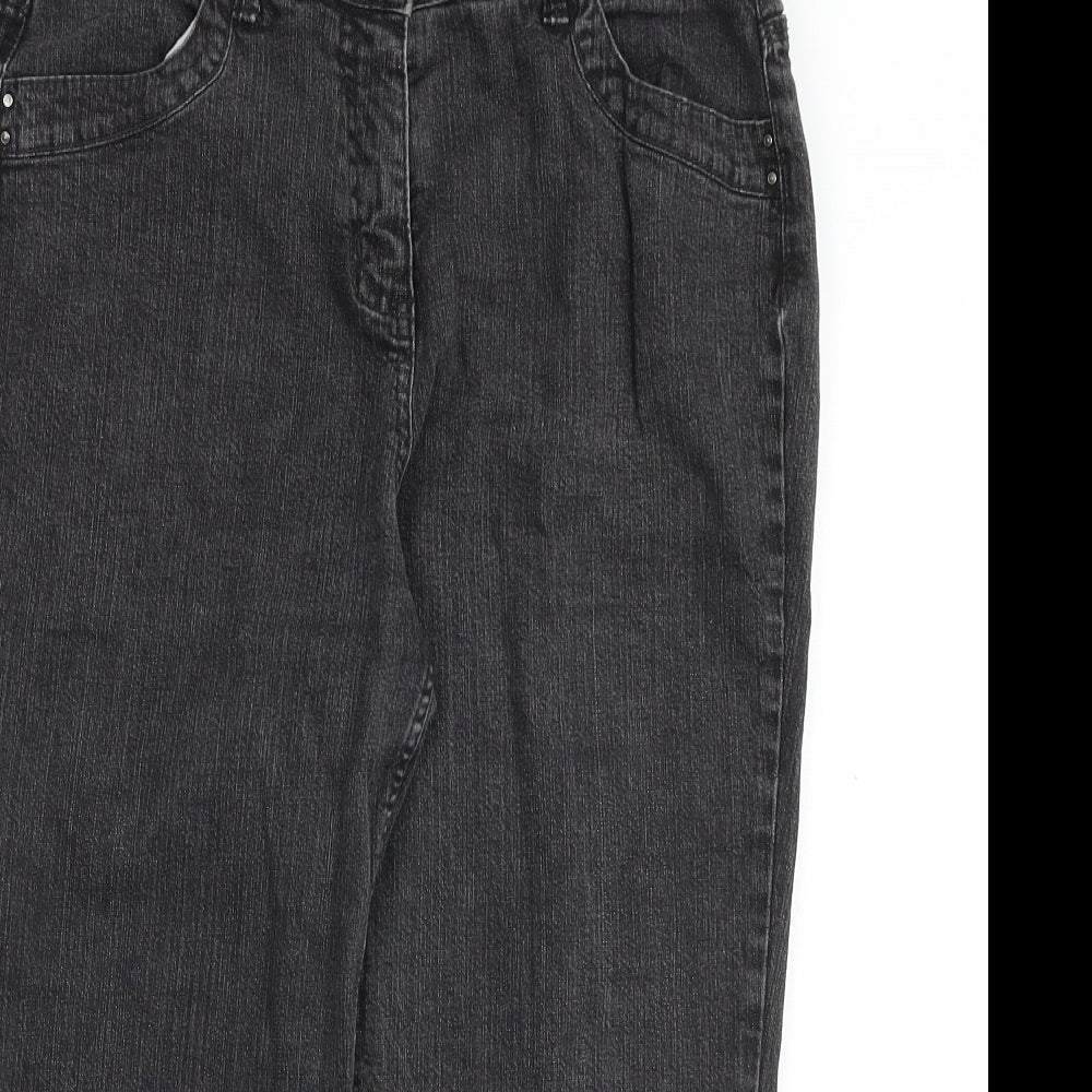 Marks and Spencer Womens Grey Cotton Straight Jeans Size 14 Regular Zip