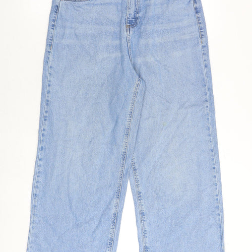 Marks and Spencer Womens Blue Cotton Wide-Leg Jeans Size 14 Regular Zip
