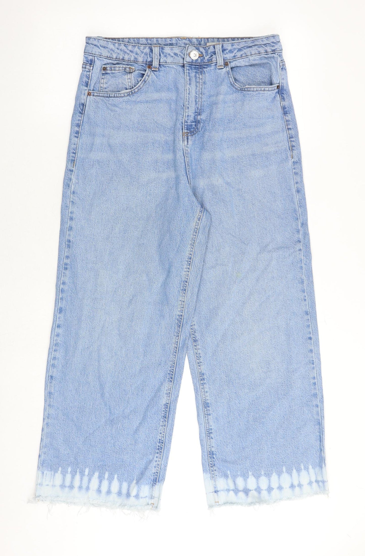 Marks and Spencer Womens Blue Cotton Wide-Leg Jeans Size 14 Regular Zip