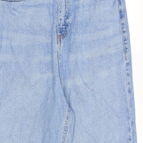 Marks and Spencer Womens Blue Cotton Wide-Leg Jeans Size 14 Regular Zip