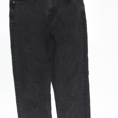 Marks and Spencer Womens Grey Cotton Straight Jeans Size 14 Regular Zip