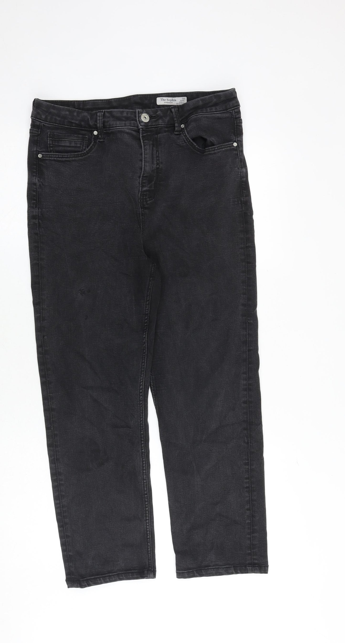 Marks and Spencer Womens Grey Cotton Straight Jeans Size 14 Regular Zip