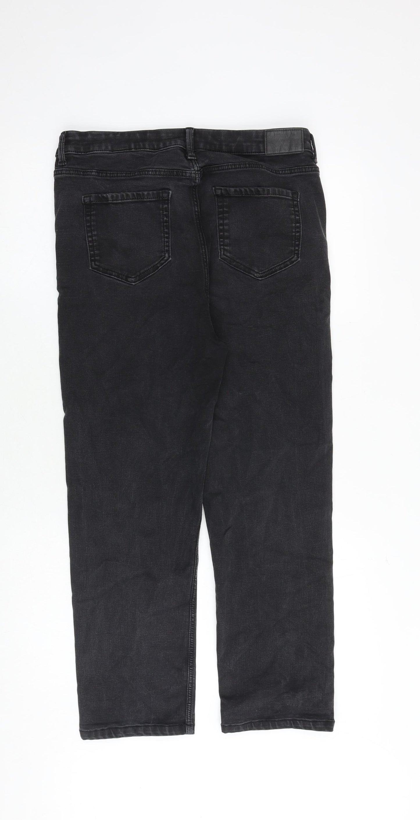 Marks and Spencer Womens Grey Cotton Straight Jeans Size 14 Regular Zip