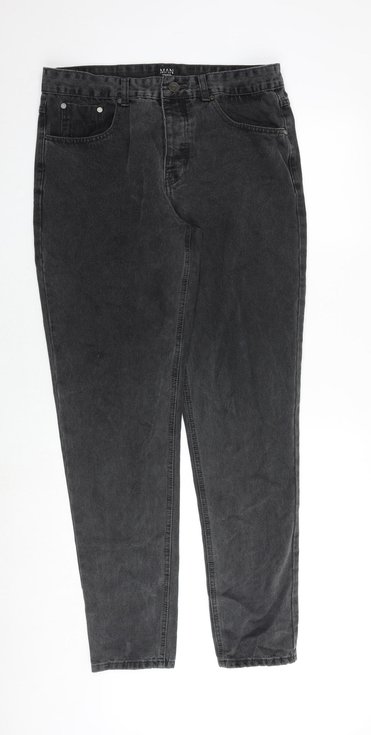 BOOHOO MAN Mens Grey Cotton Tapered Jeans Size 34 in Regular Zip