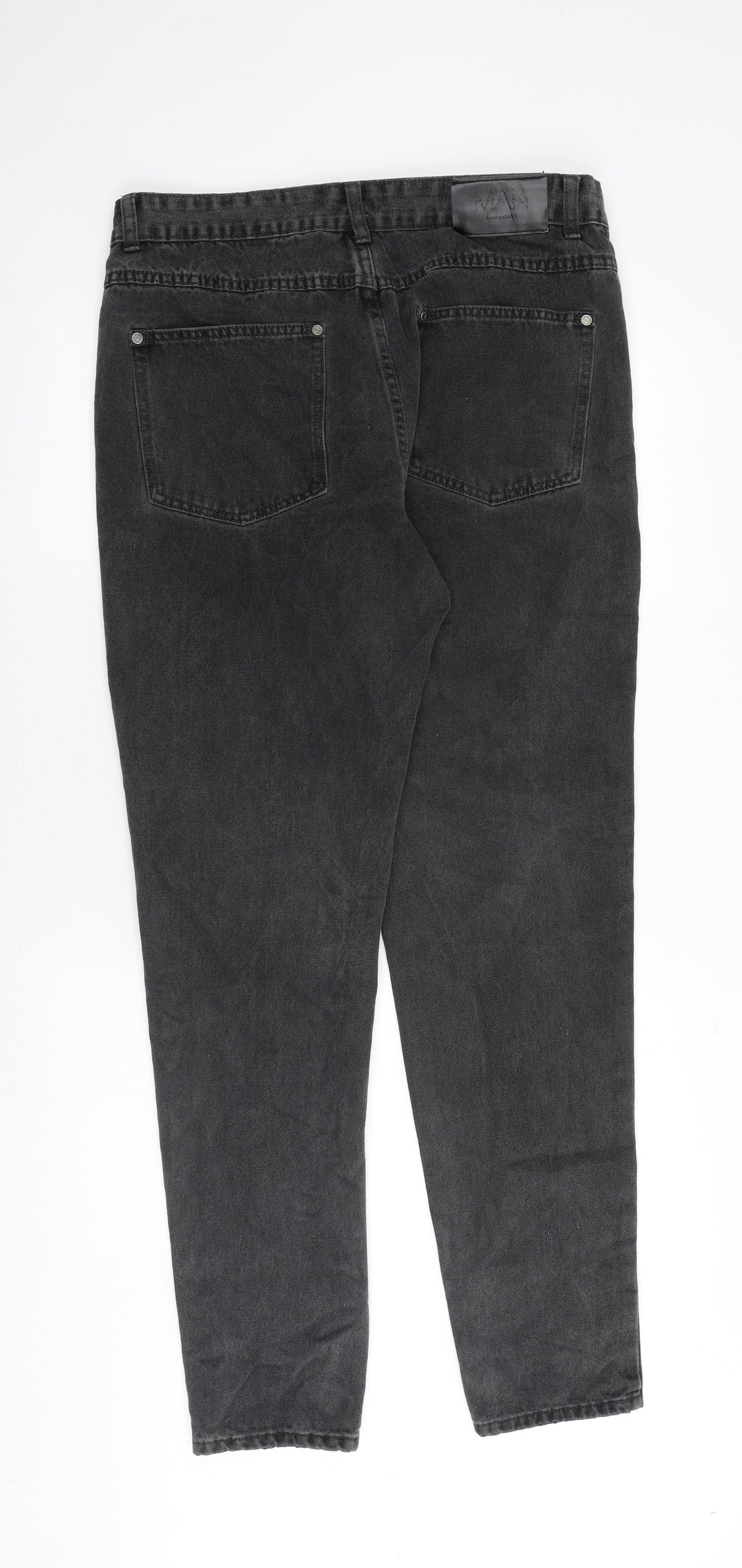 BOOHOO MAN Mens Grey Cotton Tapered Jeans Size 34 in Regular Zip
