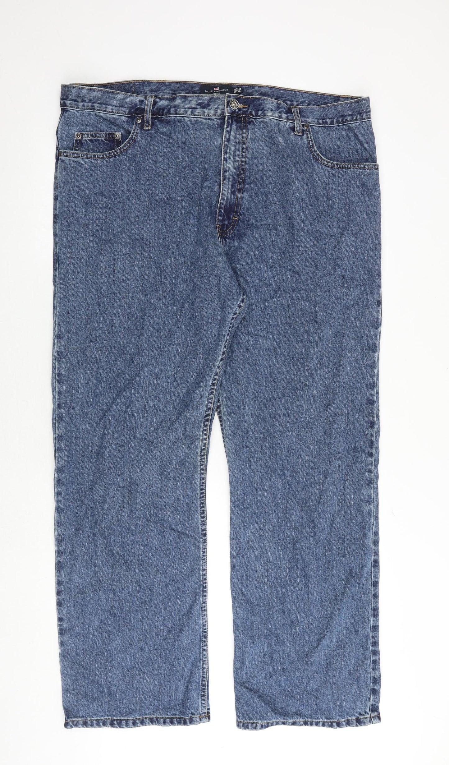 Blue Harbour Mens Blue Cotton Straight Jeans Size 42 in L31 in Regular Zip